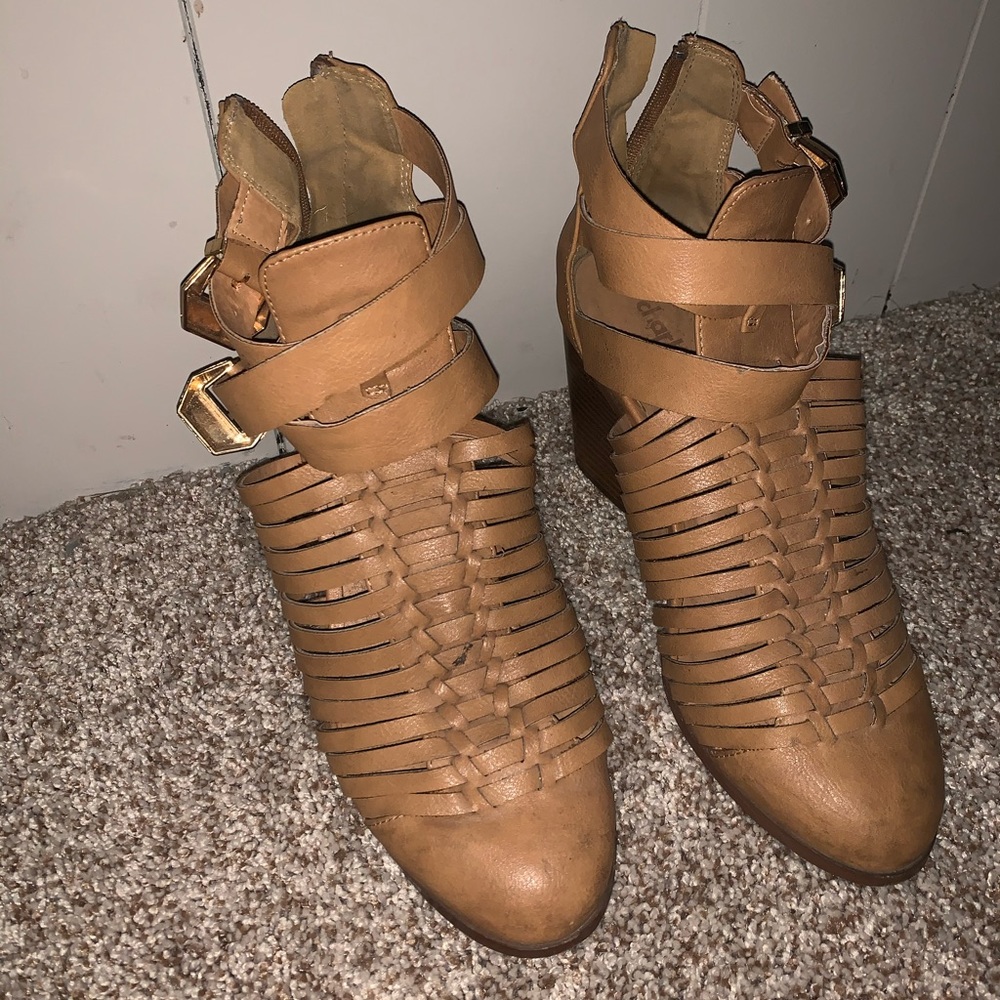 Tan block heel sandals